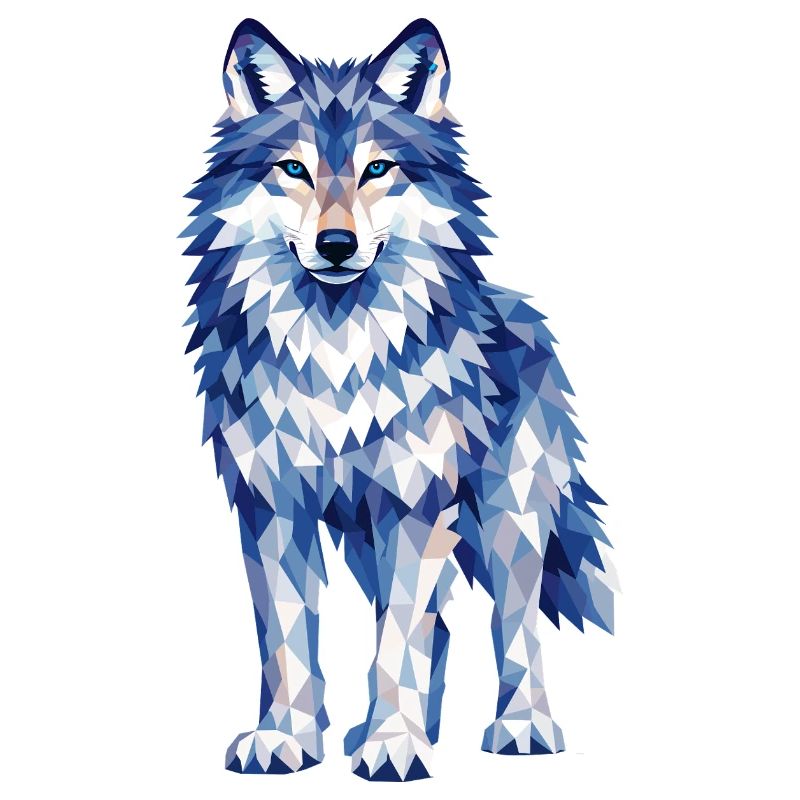 Modernes Polygon-Wolf-Design in Blautönen