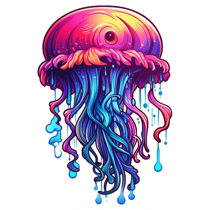 Pink Blue Graffiti Jellyfish Artwork