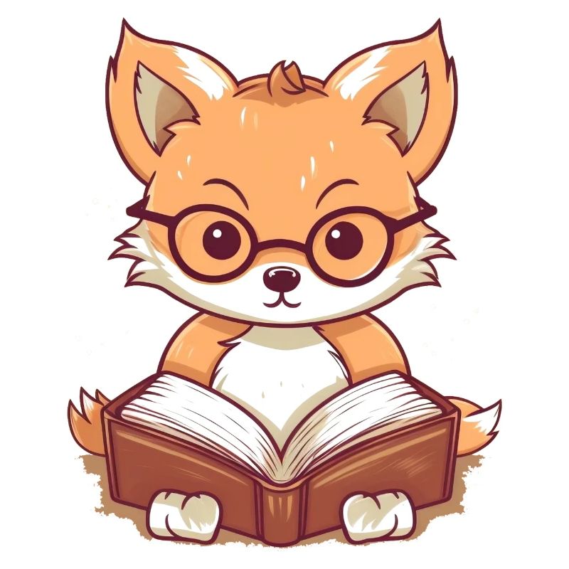 Cute fox reading a book