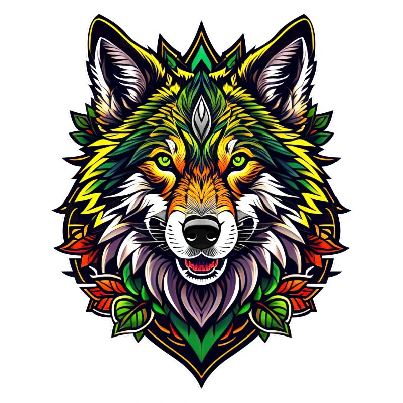 Farbenfrohe Wolfsillustration