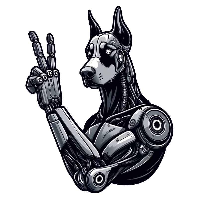 Doberman Robot Cyborg Peace Sign
