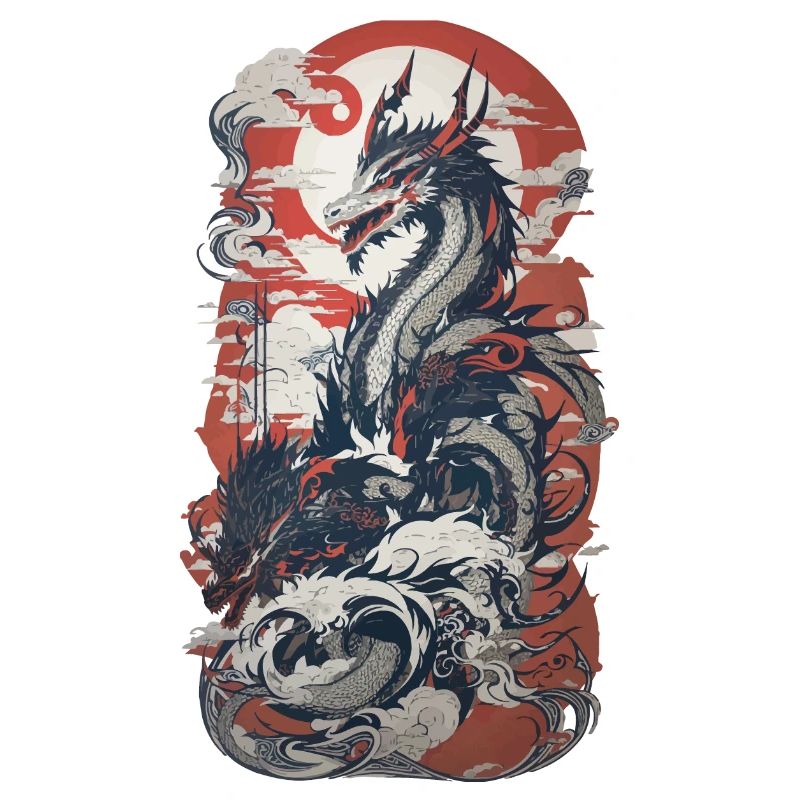 Ukiyo-E Style Dragon in Retro Design Art