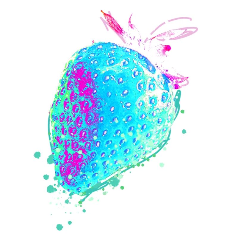 Erdbeere, blau, popart, artwork,blaue erdbeere