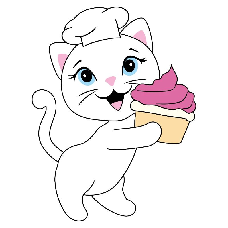 Mignon chat blanc porte un cupcake