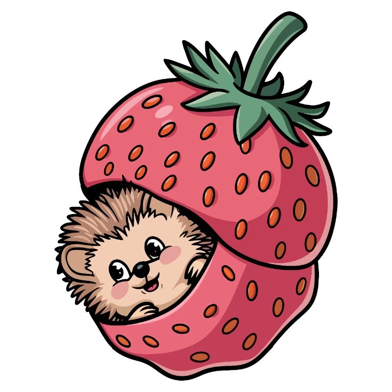 Cute Hedgehog Inside a Strawberry