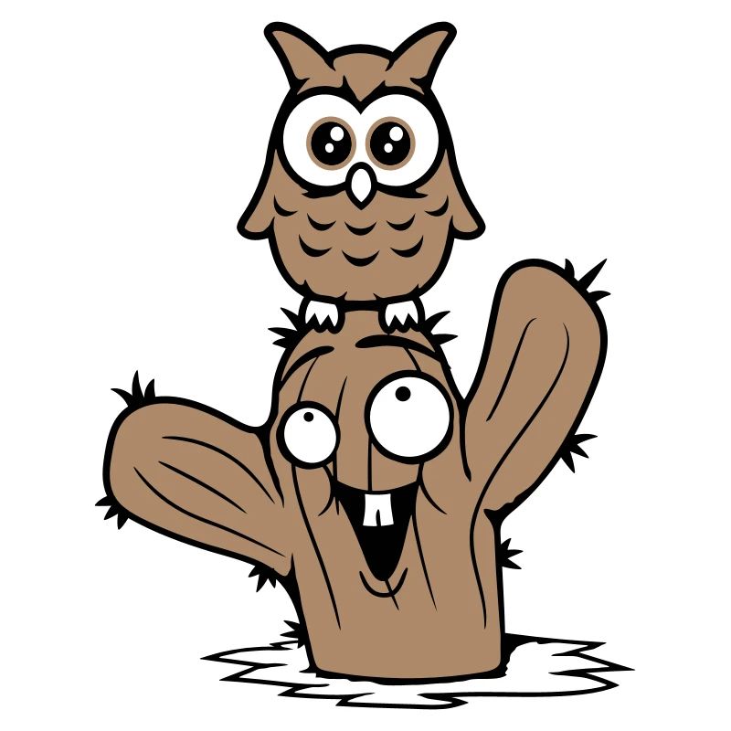 Eule Kaktus Wüste 2 Freunde glücklich Team Cartoon