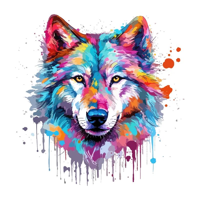 Wolf Wolf’s Head Nature Wilderness Aquarelle Art coloré