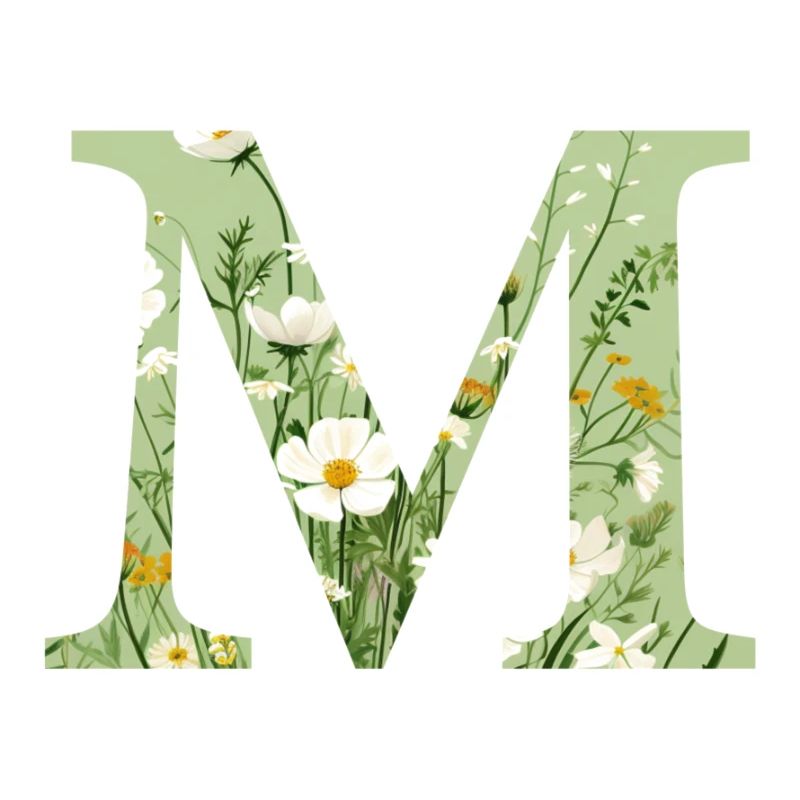 Buchstabe M, Monogramm, Blumenmuster