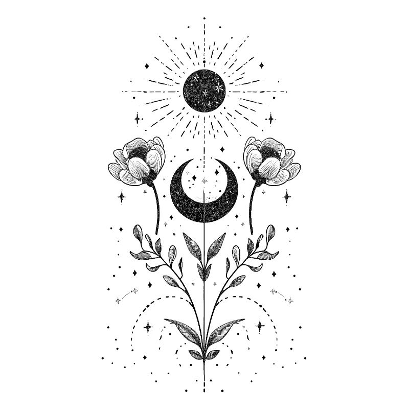 Boho sun and moon with floral elements