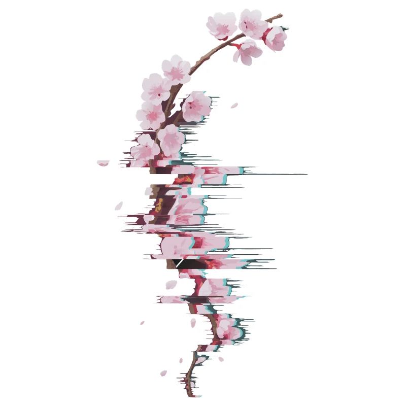 Glitch Kirschblüte moderner Blütenzweig