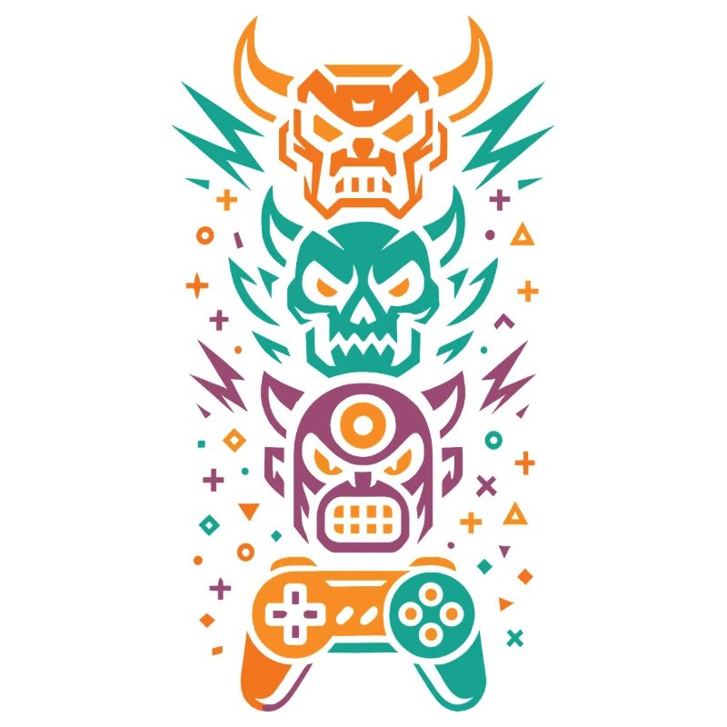 Neon Gamer Totem | Controller & Skull