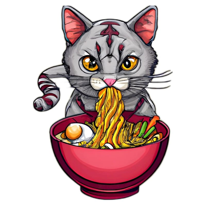 Le chat mignon aime la conception de nouilles ramen
