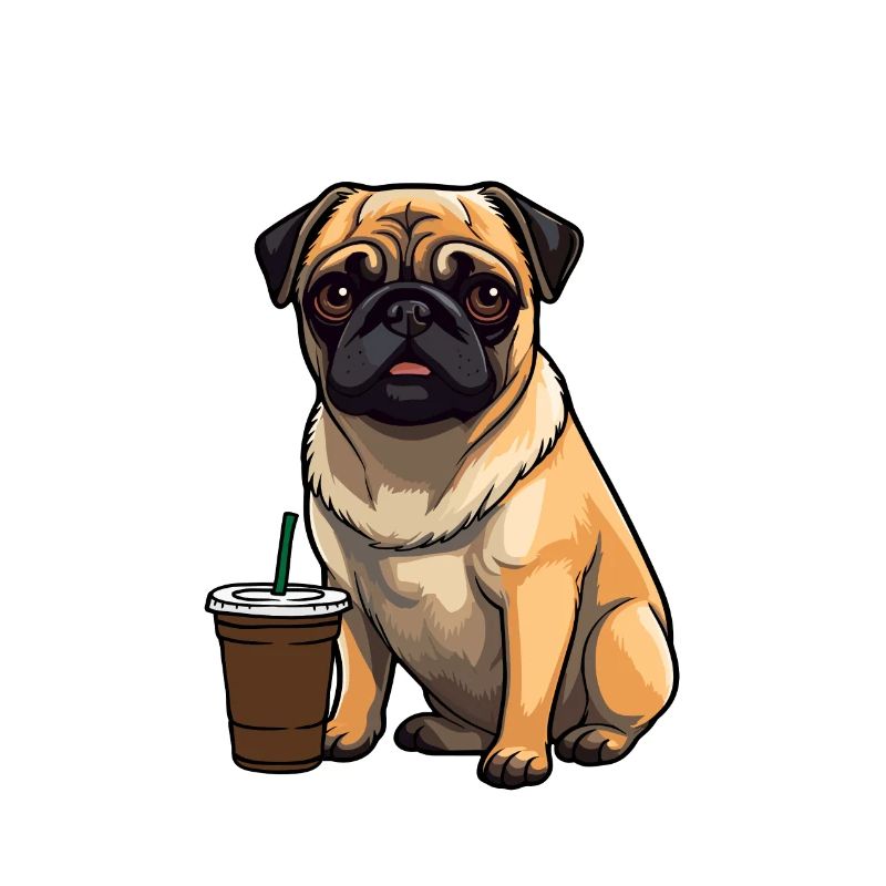 Cute Laughing Pug & Coffee Design