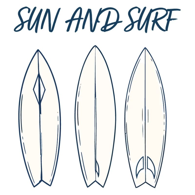 Conception vintage de planche de surf Sun and Surf