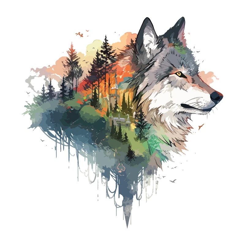 Wolf Wolf’s Head Nature Wilderness Forest Trees Art