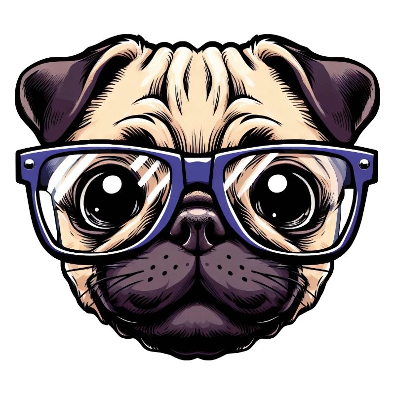 Nerdiger Mops mit Brille