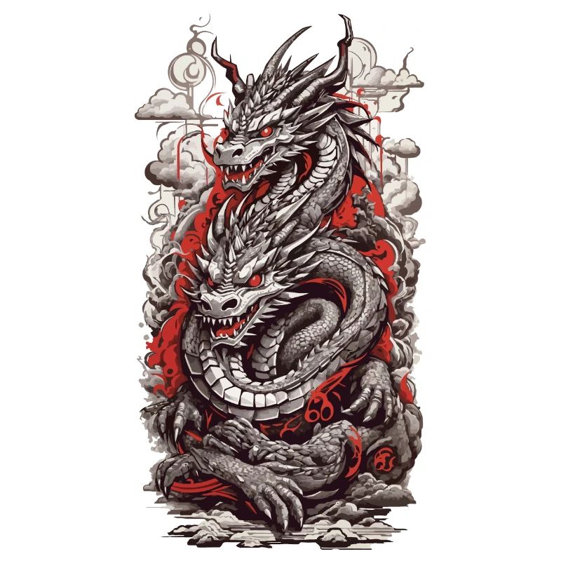 Dragon rétro dans l’esthétique japonaise de style Ukiyo-E