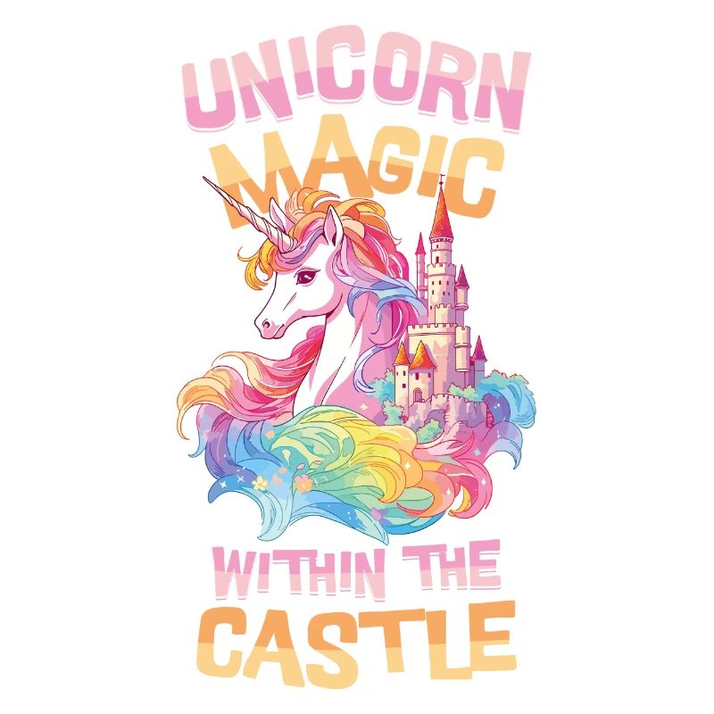 Unicorn, Rainbow, Castle, Multicolorful, Magic, Fantasy