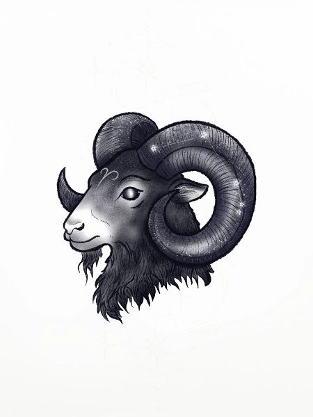 Widderkopf Schwarz-Weiß Sternzeichen Widder
