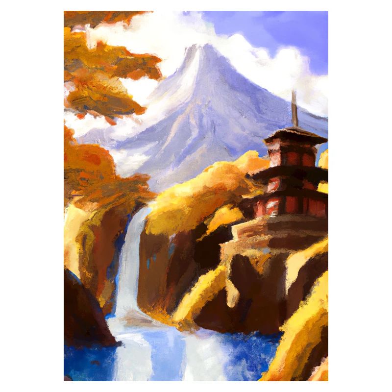 Japan Tower Wasserfall Gemälde
