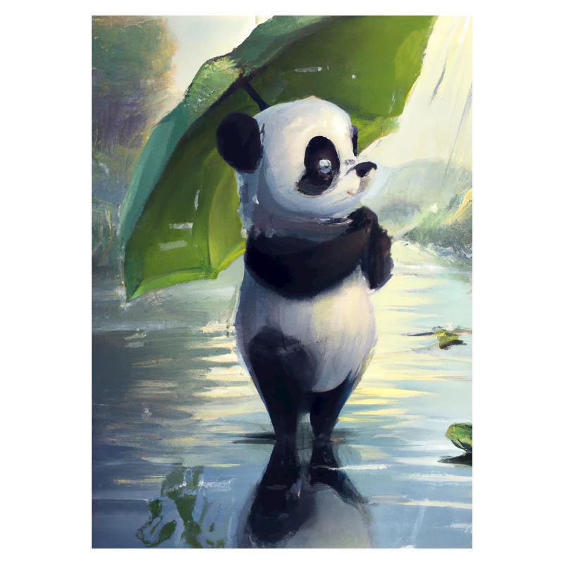 Panda mit Blattschirm