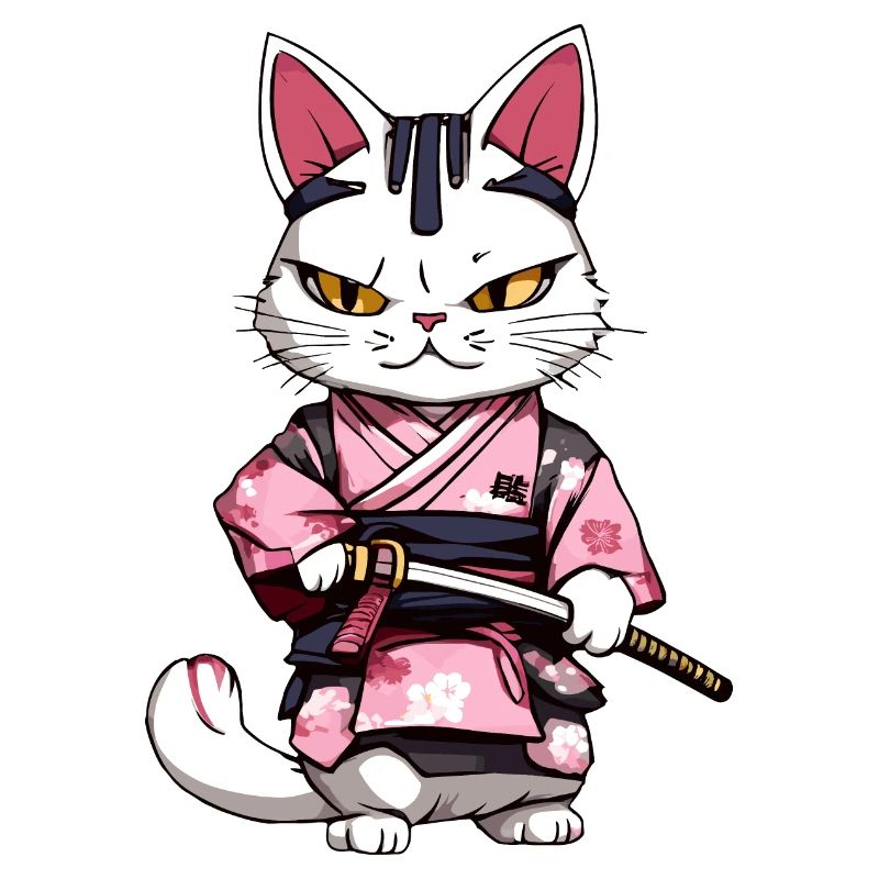 Chat samouraï & fleurs de cerisier #2