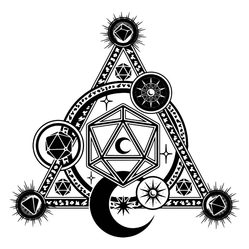 D20 Mystical Crescent Moon Magic Circle RPG