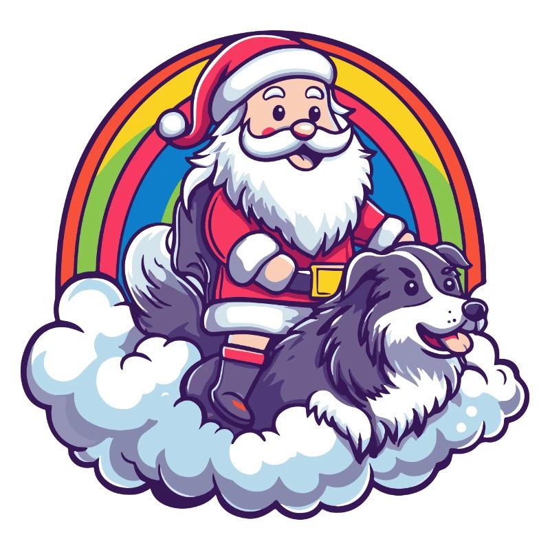 Border Collie Hund Weihnachtsmann Regenbogen