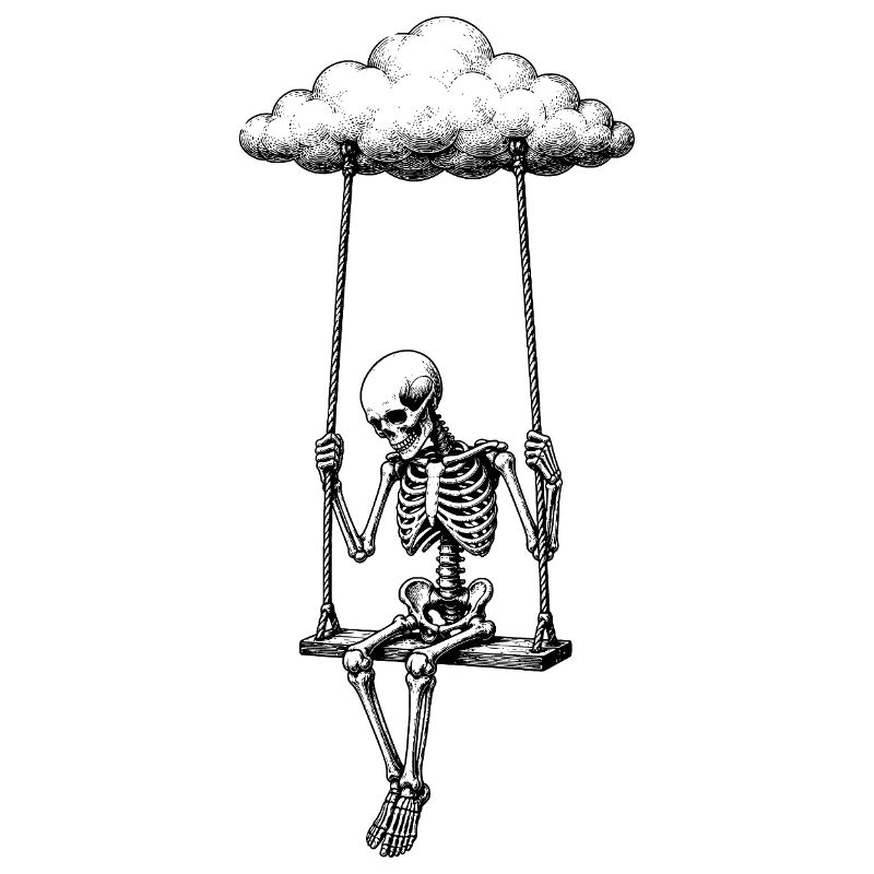 Skeleton on cloud swing motif