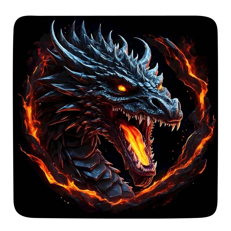 Fire-breathing dragon with glowing eyes