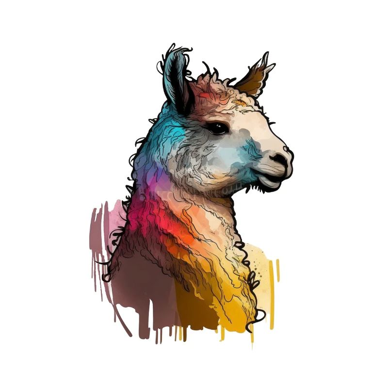 Alpaca Llama Head Rainbow Color Drops