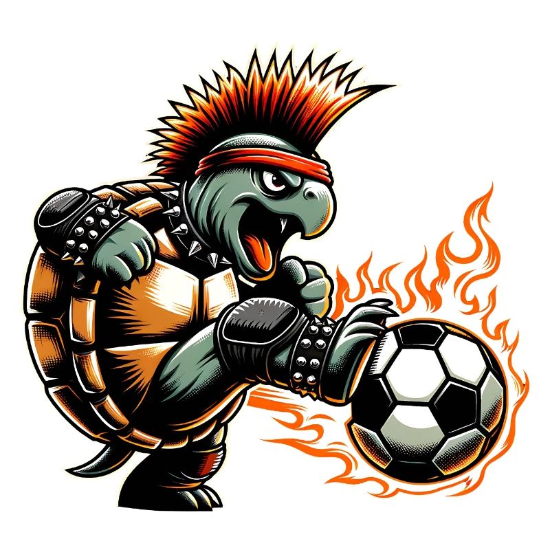 Soccer Playing Punk Turtle with Fire