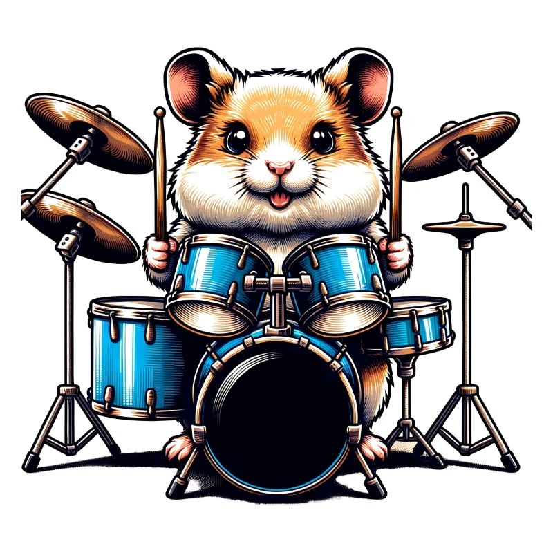Hamster drummer rocks with drumsticks