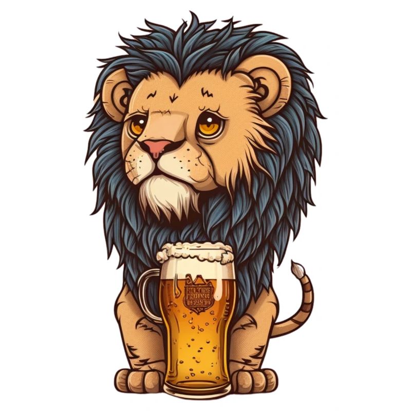 Süßer Löwe mit Bier