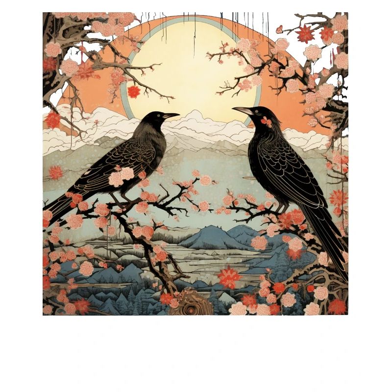 Ukiyo e crow collage kunst