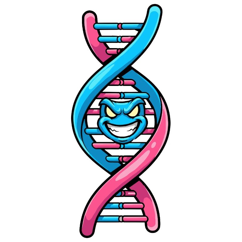 Neon-DNA mit grimmigem Gesicht