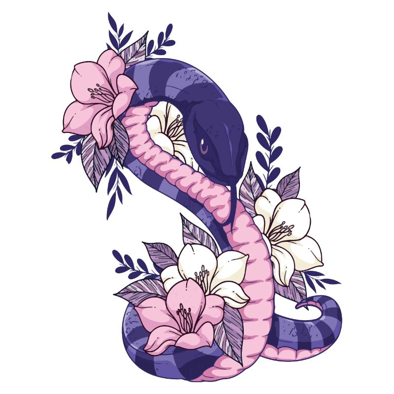 Serpent Serpent Fleur Tatouage Bstyled Mode Décontractée