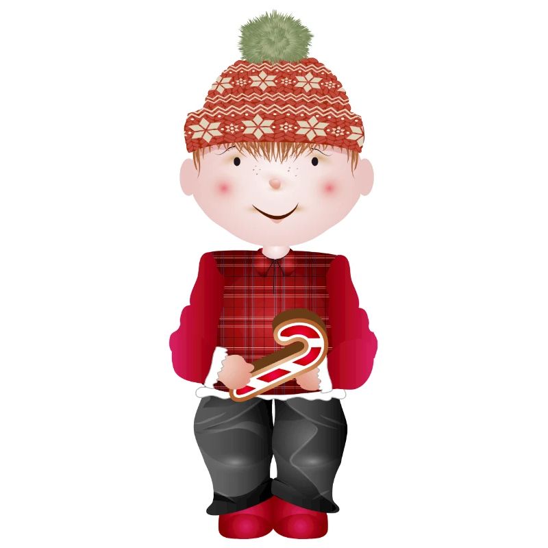 little boy with bobble hat and candy cane