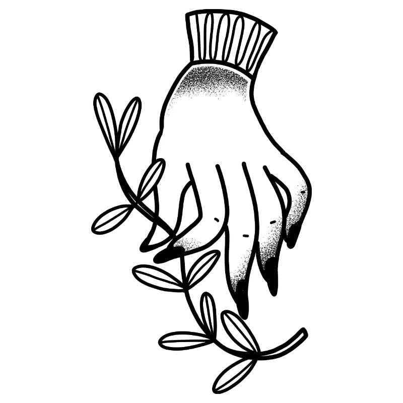 Boho Witchy Main Et Feuille D’olivier Vers Le Bas