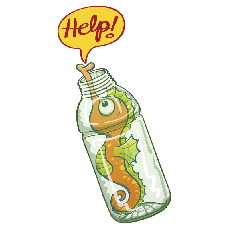Hippocampe dans bouteille plastique demande d'aide