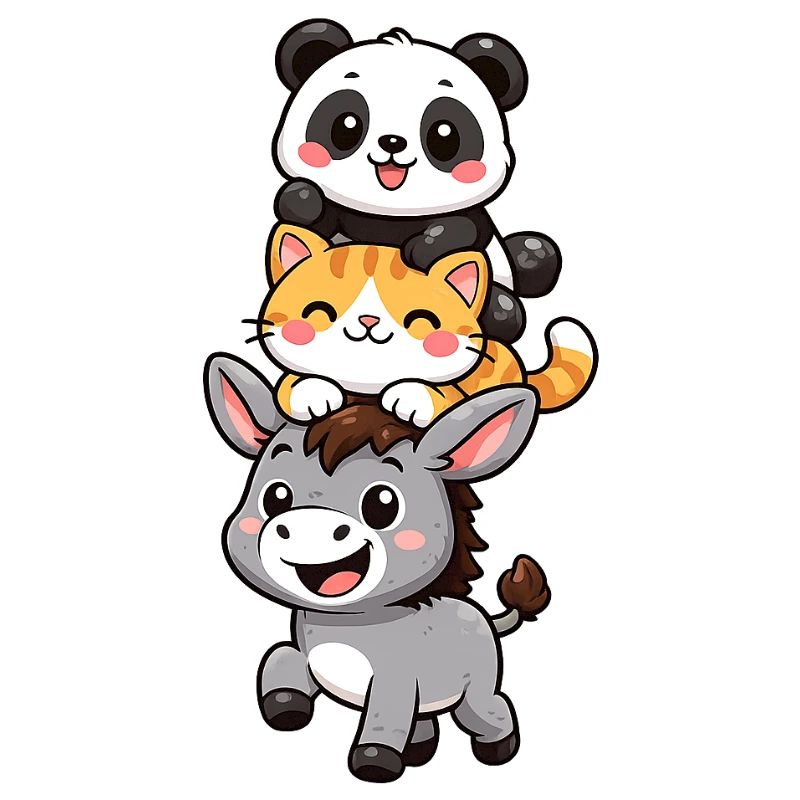 Panda, Katze, Esel