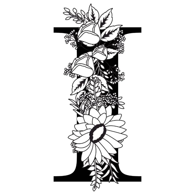 Blumen schwarz-weiß Buchstabe i
