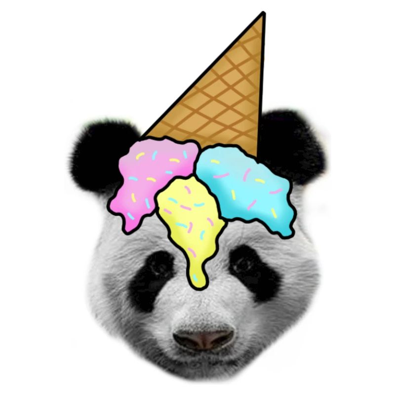 Panda mit Eiscreme als Hut