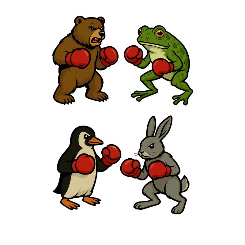 ours grenouille pingouin lapin boxe combat de ring de boxe