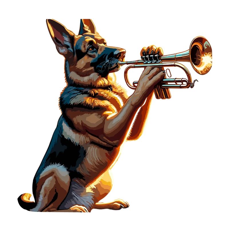 Deutscher Schäferhund spielt Trompete