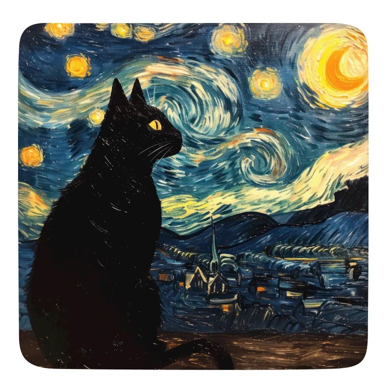 Schwarze katze, katze, Van Gogh, Sternennacht