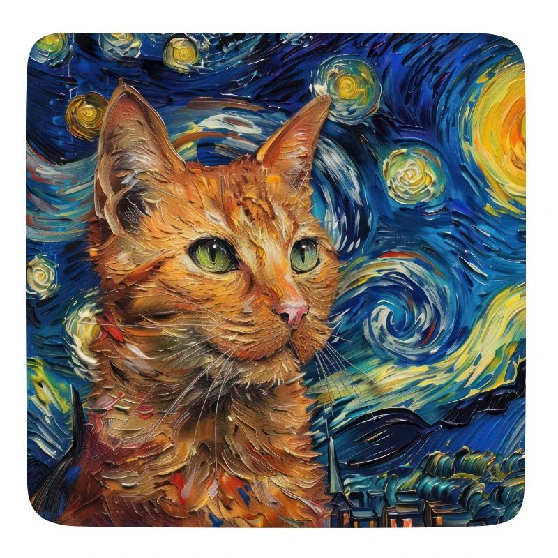 Chat, motif de chat, van gogh, nuit étoilée
