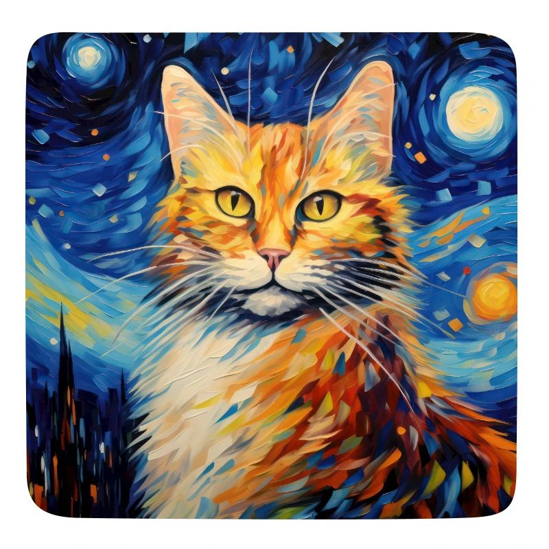 Chat, motif de chat, van gogh, nuit étoilée