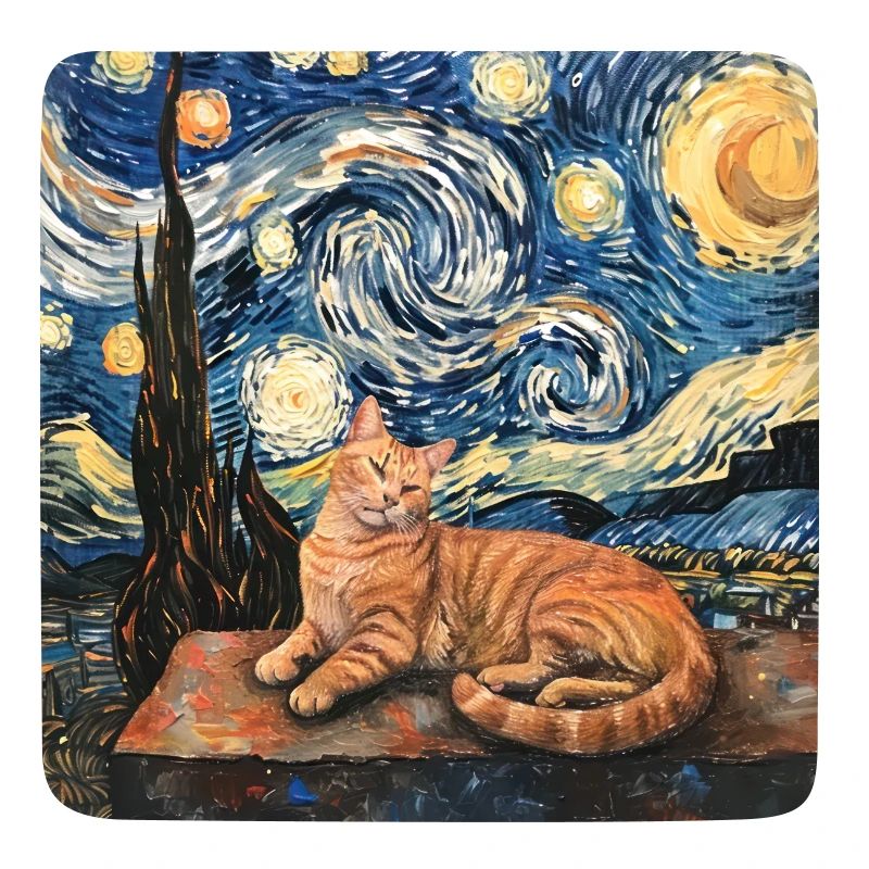 Chat, Motif De Chat, Van Gogh, Nuit Étoilée