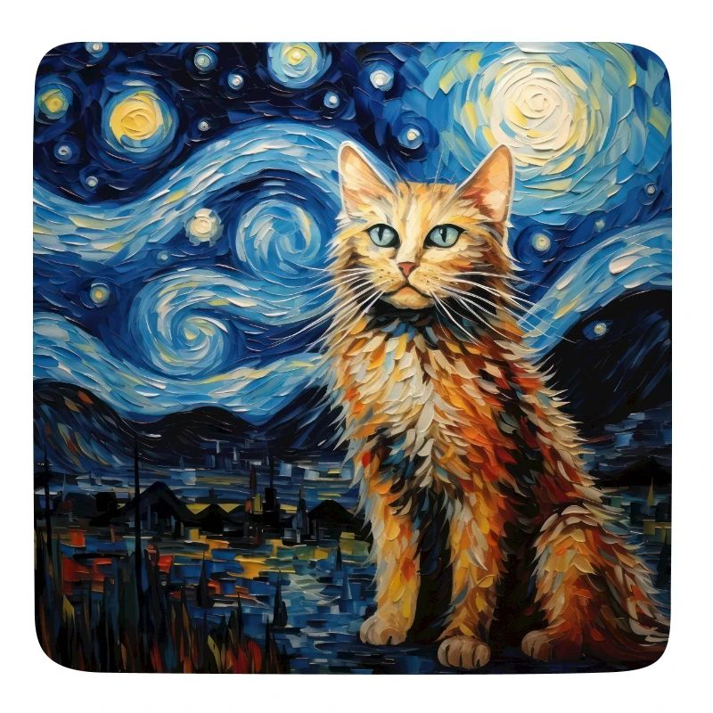 Chat, Motif De Chat, Van Gogh, Nuit Étoilée